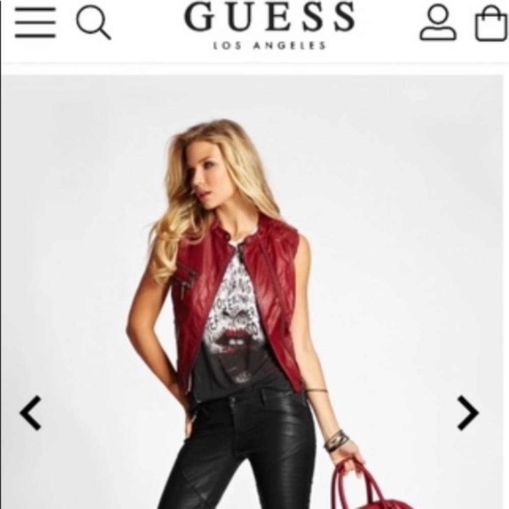 Guess red faux leather moto vest